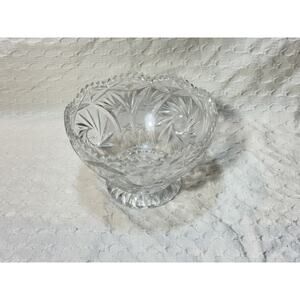 Vintage 6.5” Cut Glass Crystal Pedestal Bowl DishPinwheel Design Scalloped Rim